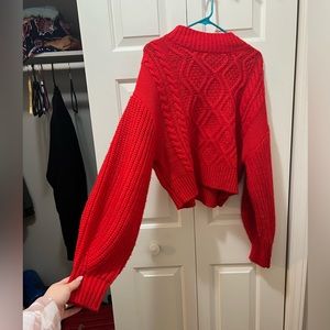 Red turtleneck sweater